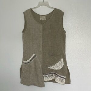 Marilu Made In Italy Linen Gauze Sleeveless Asymmetric Lace Detail Tunic Medium